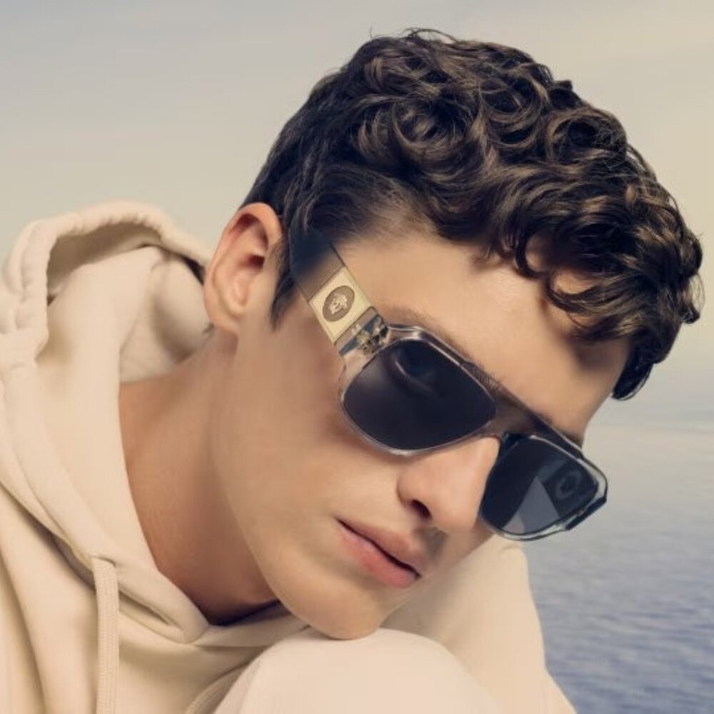 Versace VE4436U 530580 Sunglasses Grey Aviator Frame, Blue Lenses